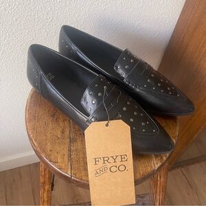 FRYE AND CO. Black Leather Studded Flats